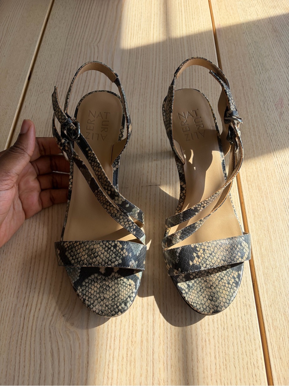 Naturalizer Snake-Print Strappy Sandal - Black & Tan